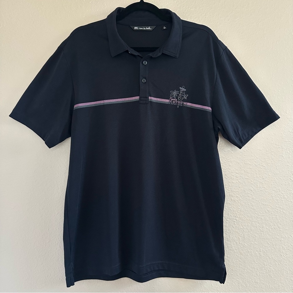 Travis Mathew High Surf Black Party Parrot Performance Pima Golf Polo